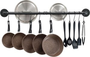 rail system for kitchen storage organization and utensil hanging